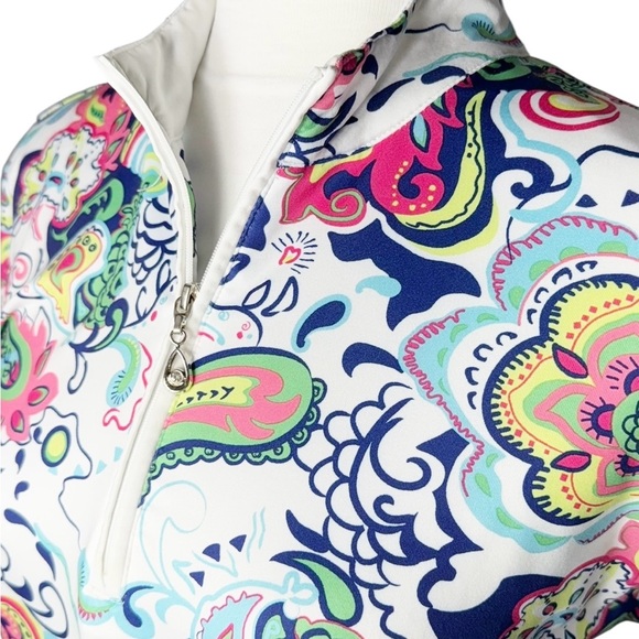 SanSoleil UPF 50+ Cooling Floral Paisley Mesh Detail Long Sleeve Quarter Zip Lg - Picture 4 of 10